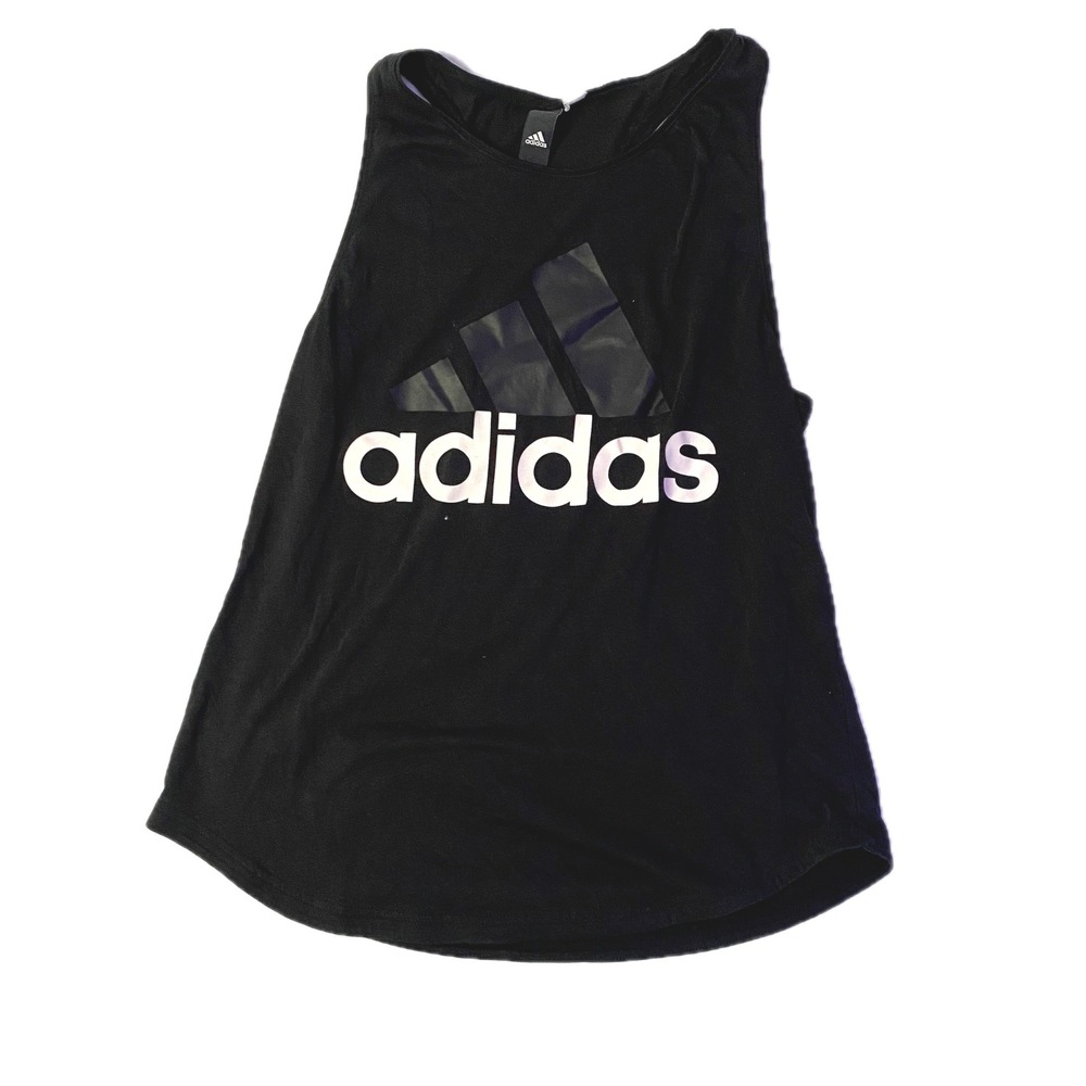 Adidas Womens Racerback Tank Top Black Graphic Logo Sleeveless Gym Shirt